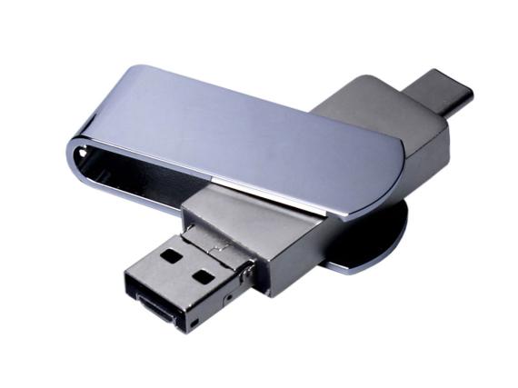 USB 2.0-флешка на 64 Гб с поворотным механизмом и дополнительным разъемом Micro USB