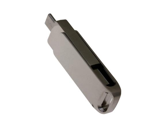 USB 2.0- флешка на 64 Гб с поворотным механизмом и дополнительным разъемом Type-C