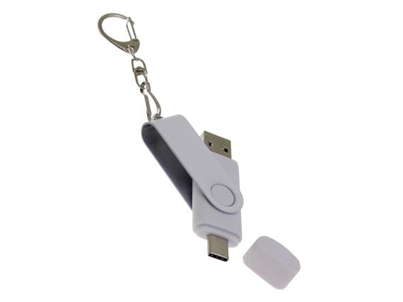 USB 2.0- флешка на 16 Гб с поворотным механизмом и дополнительным разъемом Type-C