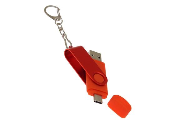 USB 2.0- флешка на 64 Гб с поворотным механизмом и дополнительным разъемом Type-C
