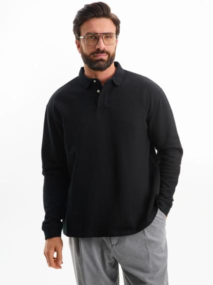 Рубашка поло оверсайз с длинным рукавом Heritage, черная, размер XS