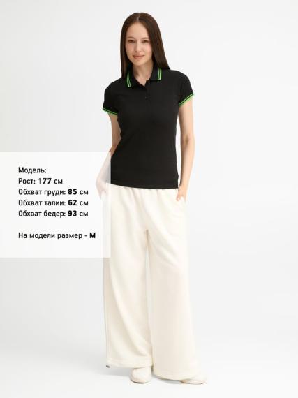 Рубашка поло женская Pasadena Women 200 с контрастной отделкой, черный/зеленый, размер S