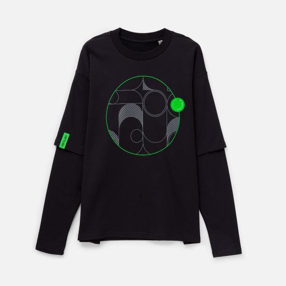 Футболка оверсайз с двойным рукавом Kosmos, черная, размер XS/S